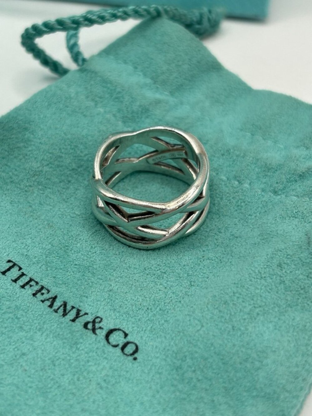 Tiffany and Co Sterling Silver Braided Criss Cross Band Ring Size 7 Celtic Knot - Picture 3 of 16